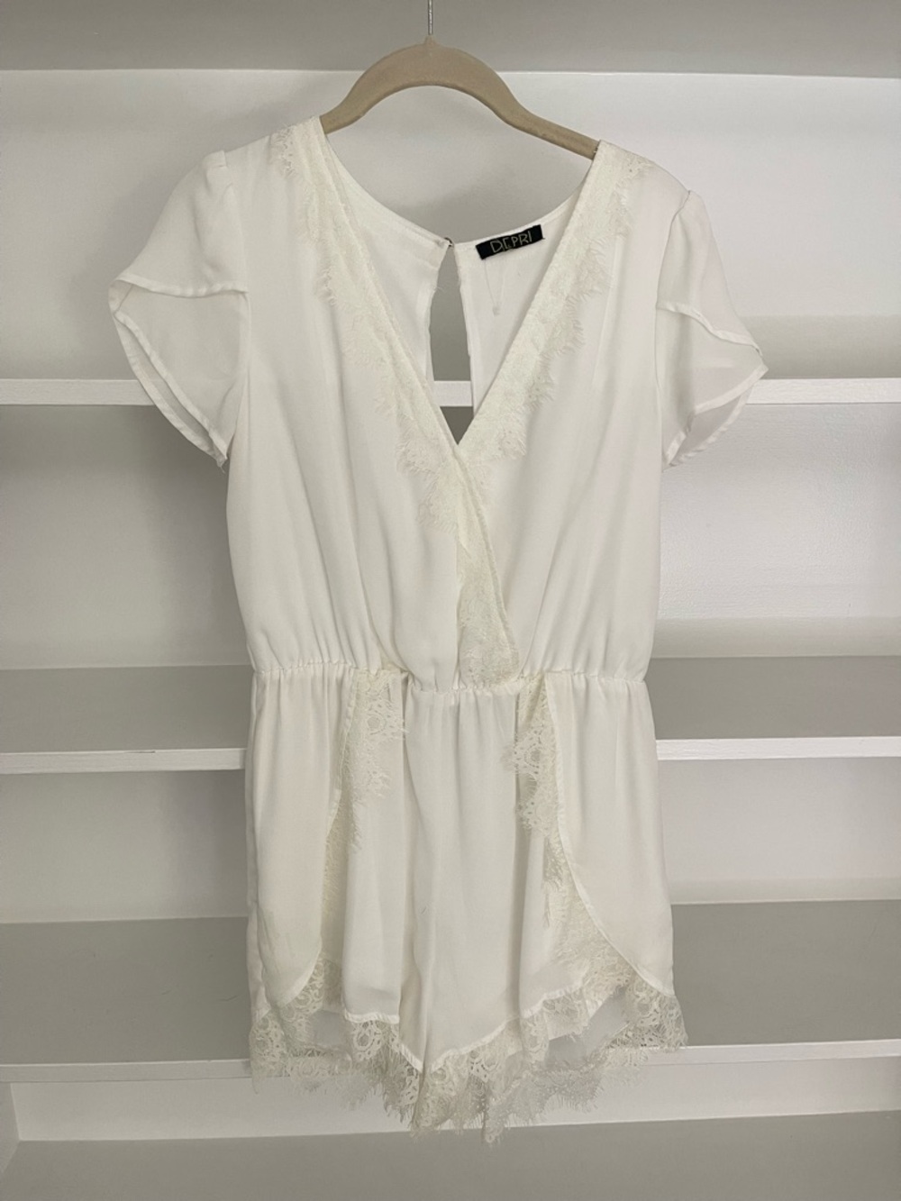 Depri Women's White Lace-Trim Romper
